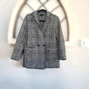 Talbots Black & Off White Houndstooth Glen Check Wool Blend Jacket Size 6